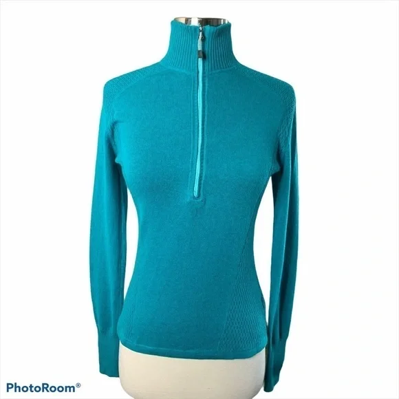 Eddie Bauer NWT Half Zip Knit Pullover Teal - Picture 1 of 12